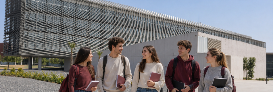 Recreación del campus de la UAL con un grupo de estudiantes ficticios